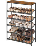 SONGMICS HOME 6 Tier Shoe Storage Organizer, Freestanding Shoe Rack, Dense Mesh, for Living Room, Bedroom, Entryway, Rustic Brown and Black