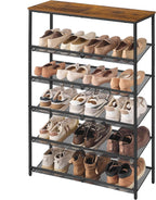 SONGMICS HOME 6 Tier Shoe Storage Organizer, Freestanding Shoe Rack, Dense Mesh, for Living Room, Bedroom, Entryway, Rustic Brown and Black