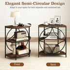 Giantex Half Round End Table - 3-Tier Narrow Sofa Side Table w/Study Metal Frame & Storage Shelves, Half Moon Circle Bedside Night Stand for Living Room Bedroom Small Spaces (Rustic Brown,1)