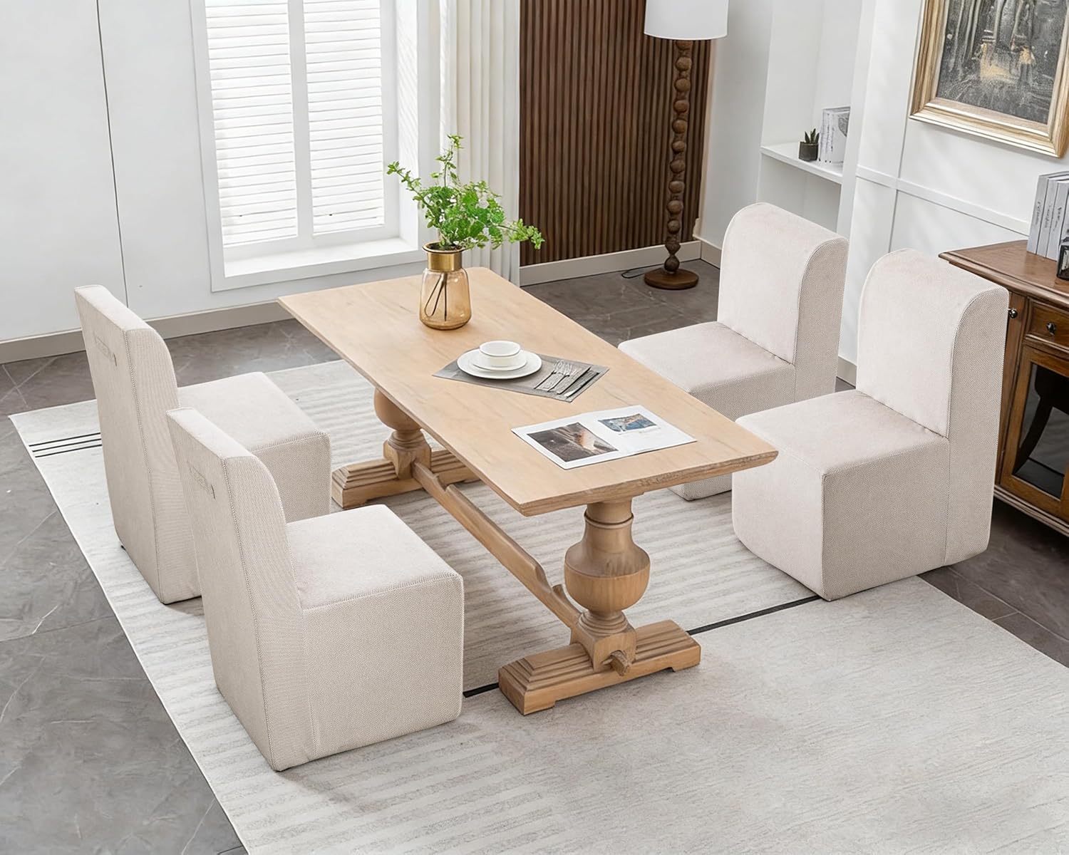 Upholstered Dining Chairs Set of 4, Modern Linen Fabric Dining Room Chairs with Mid Backrest and Padded Seat Cushion, Accent Armless Kitchen Side Chairs for Dining Room, Living Room, Reading Room
