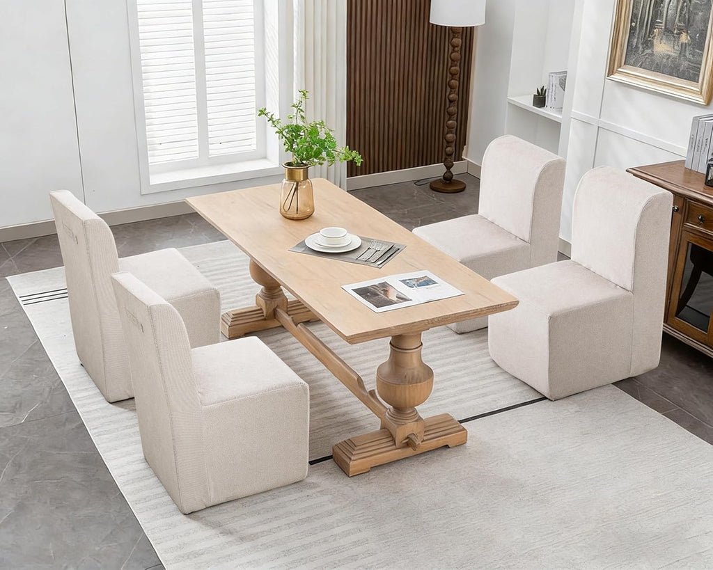 Upholstered Dining Chair, Modern Linen Fabric Dining Room Chair with Mid Backrest and Padded Seat Cushion, Accent Armless Kitchen Side Chair for Dining Room, Living Room, Reading Room, Bedroom