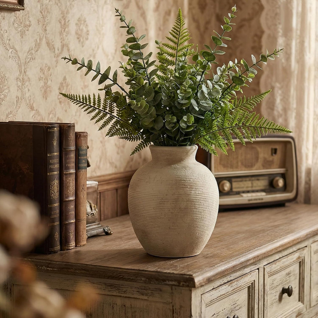 7.4 Inch Vintage Large Ceramic Flower Vase | for Living Room, Dining Room, Bathroom Indoor & Outdoor Home Decor