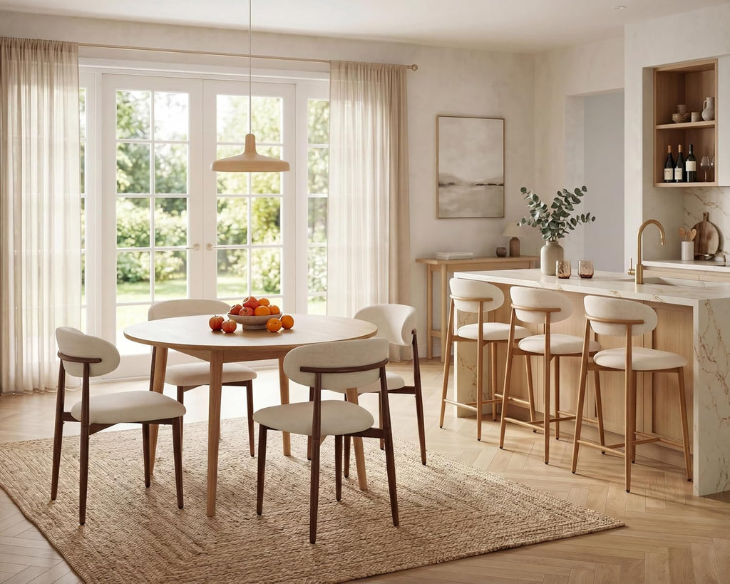 AQO Dining Chairs Set of 4, Modern Dining Room Chairs Kitchen Chairs with Metal Legs, Farmhouse Fabric Dinner Chair for Kitchen Dining Room, Beige/Walnut-Grain Metal Legs