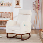Rocking Chair Nursery Teddy High Back Rest Glider Rocker with Footrest Nursing Rocking Chairs Upholstered Accent Arm Chair for Living Room Bedroom Indoor, Teddy White