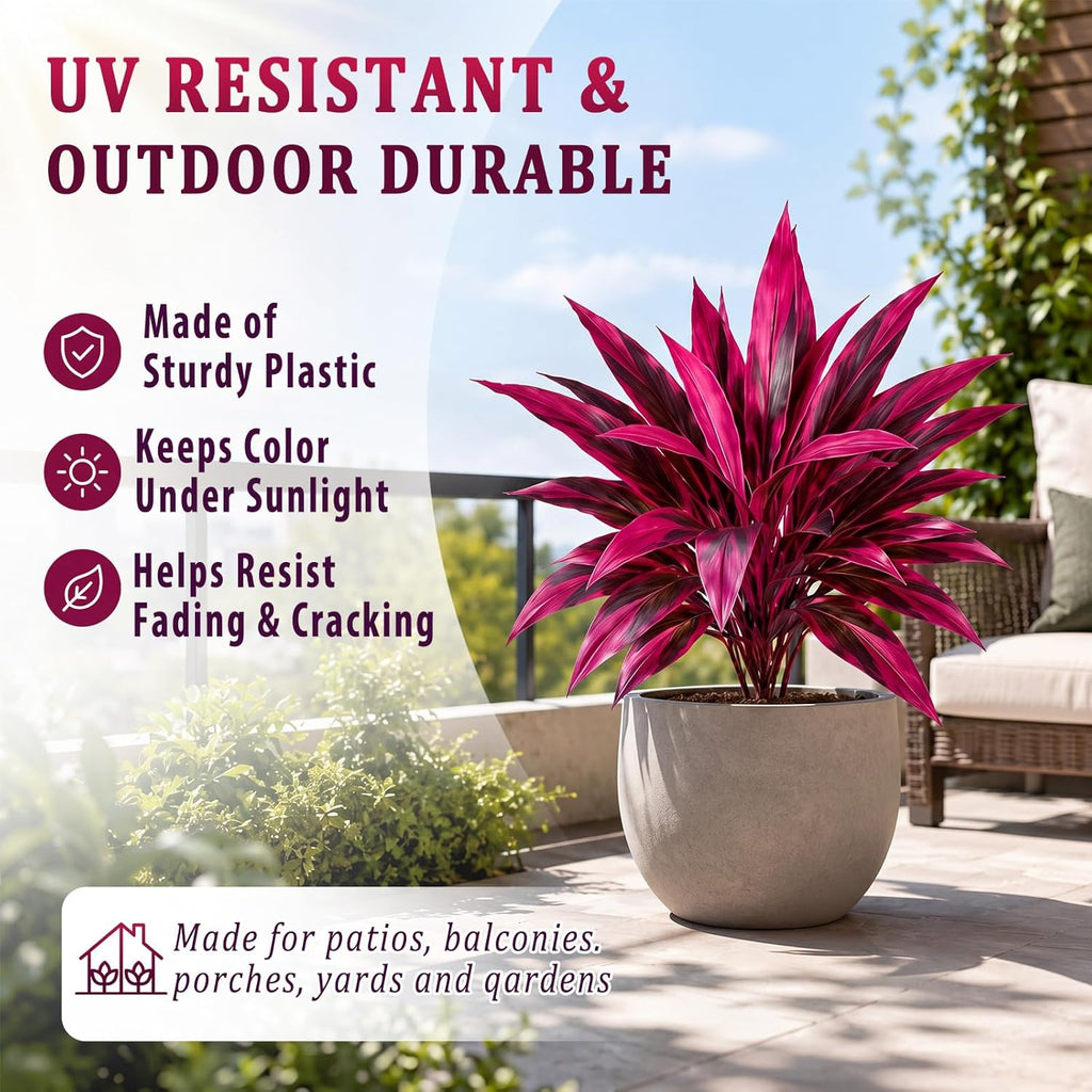 Waydress 6 Pcs Artificial Tropical Plants Faux Cordyline Fruticosa Logs Fake Boston Ferns UV Resistant Artificial Outdoor Greenery Pink Purple for Garden Patio Balcony Porch Yard Home Decor