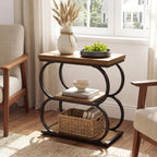 LITTLE TREE Narrow Side Table, 3-Tier Skinny Wooden End Table for Living Room, Slim Metal Nightstand for Small Space, Couch, Bedside, Home Office, Rustic Brown