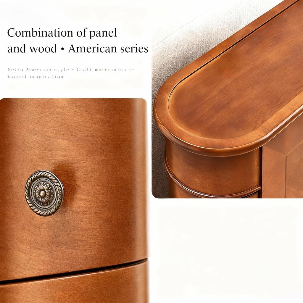 Vintage Wood End Table with 2 Drawers, No Assembly Required Slim Narrow Design for Small Spaces, Sofa Side for Living Room or Nightstand for Bedroom(Brown,Number of Items: 1)