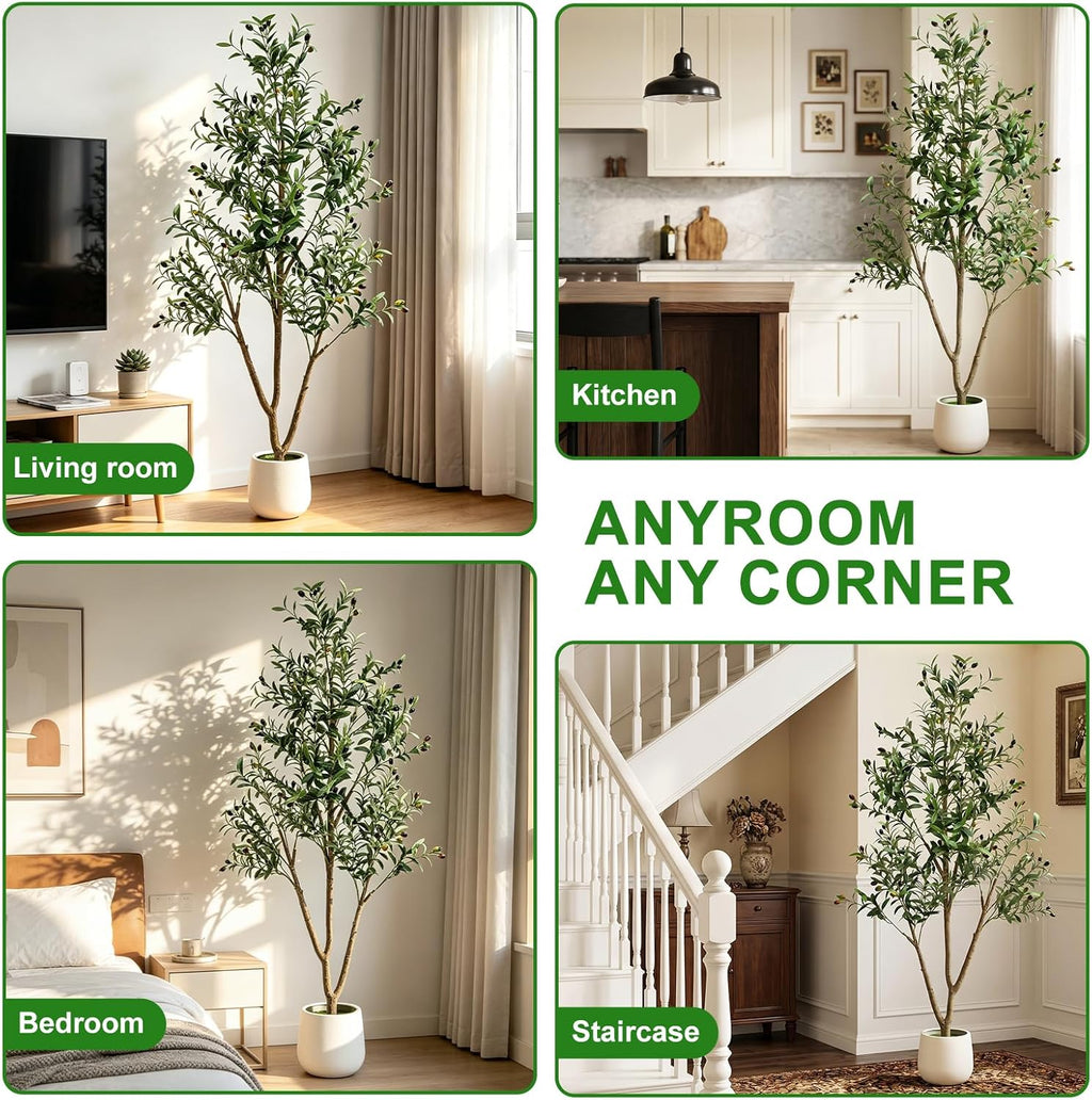 TNELTUEB 6FT Artificial Olive Tree Indoor with Lights & Planter, Realistic Faux Olive Trees with Lifelike Fruits for Living Room Decor, Tall Fake Silk Plants for Modern Home Office