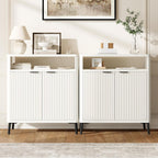 Fatmok Fluted Buffet Cabinet with Storage, 31.4" Wide Wood Sideboard Credenza with 2 Doors & Open Storage Shelf, Modern Coffee Bar Table for Living Room Kitchen Dining Room,White