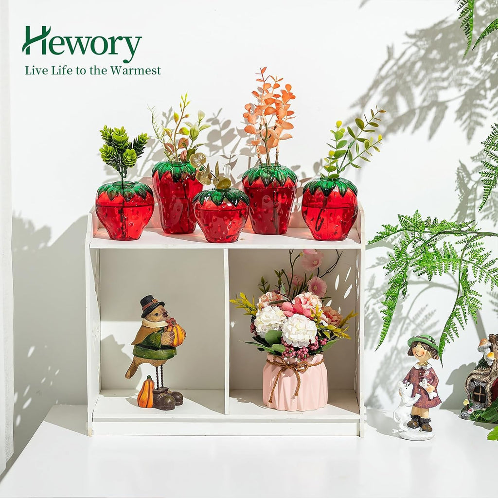 Glass Strawberry Propagation Vases for Plants: 5PCS Cute Strawberry Decor for Home Kitchen Bathroom Office - Unique Indoor Hydroponic Planters Gifts for Mom Women Mothers Day (Red)