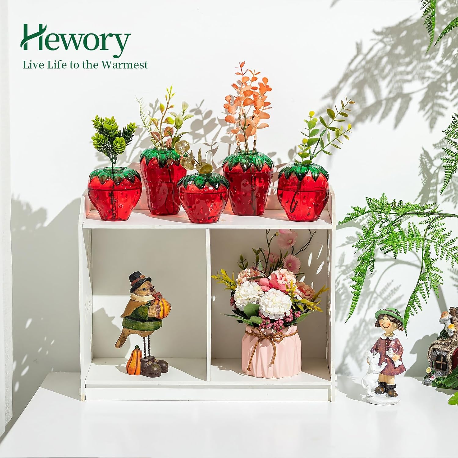 Glass Strawberry Propagation Vases for Plants: 5PCS Cute Strawberry Decor for Home Kitchen Bathroom Office - Unique Indoor Hydroponic Planters Gifts for Mom Women Mothers Day (Red)