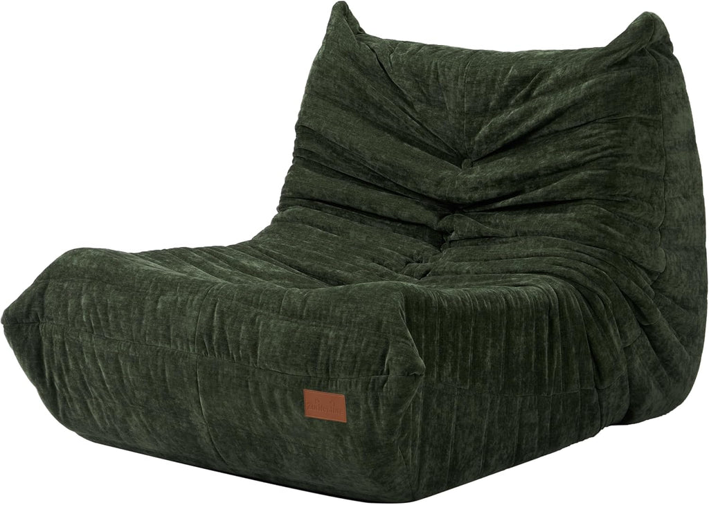 ZurNesfure Bean Bag Chair, Large Beanbag Chair for Adults with Memory Foam, No Assembly Fluffy Bean Bag for Gaming Reading Living Room Bedroom Dorm, Non-Slip Bottom, CHENILLEGREEN