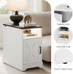 Farmhouse End Side Table with Charging Station White