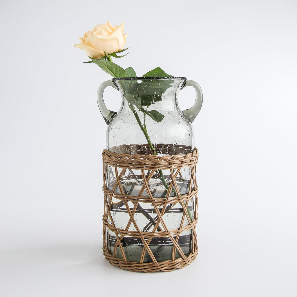 KIANG Vase - Perfect Home Decor and Thoughtful Gift for Grandparents（Dark Forest Rattan Series-Large Gray Vase