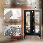 44" Small Lighted Glass Accent Curio Cabinet, Vintage China Cage with 2 Tempered Glass Doors & Adjustable Shelves, Acrylic Mirrored Pane, Elegant Wine Artwork Showcase for Living Room/Kitchen (Black)
