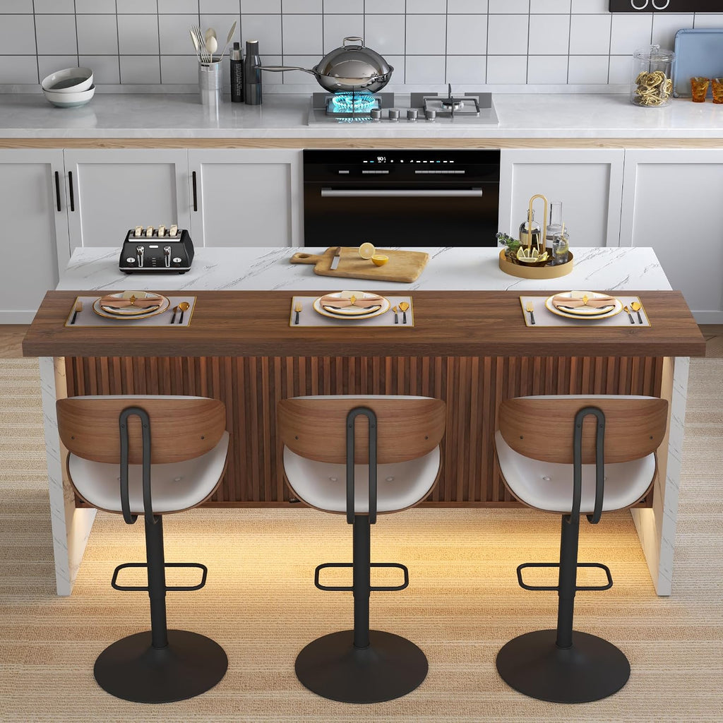Gyfimoie 71" Large Imitation Marble Bar Table,Island Table with LED Lights | Mordern Marble Stripes Dining Table with Grille Design for Home Kitchen, Living Room, Balcony, Basement (White+Brown)