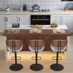 Gyfimoie 71" Large Imitation Marble Bar Table,Island Table with LED Lights | Mordern Marble Stripes Dining Table with Grille Design for Home Kitchen, Living Room, Balcony, Basement (White+Brown)