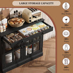 GarveeHome 35.4 in Sideboard Buffet Cabinets with Glass Door, Buffet Cabinet with Storage, Black Sideboard Cabinet with Drawer, Modern Buffets & Sideboards for Dining Room, Kitchen