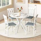 GOFLAME Folding Dining Chairs Set of 4, Foldable Kitchen Chairs with PVC Leather Padded Seat and Rubber Wood Frame, Elegant Hollowed Backrest, Wooden Dinner Chair Set for Dining Room, White