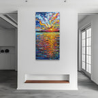 Art Hand-Painted Sea Sunrise Landscape Painting Modern Abstract Oil Painting Large Canvas Art Living Room Bedroom Corridor Wall Decoration Painting 48x24 inches