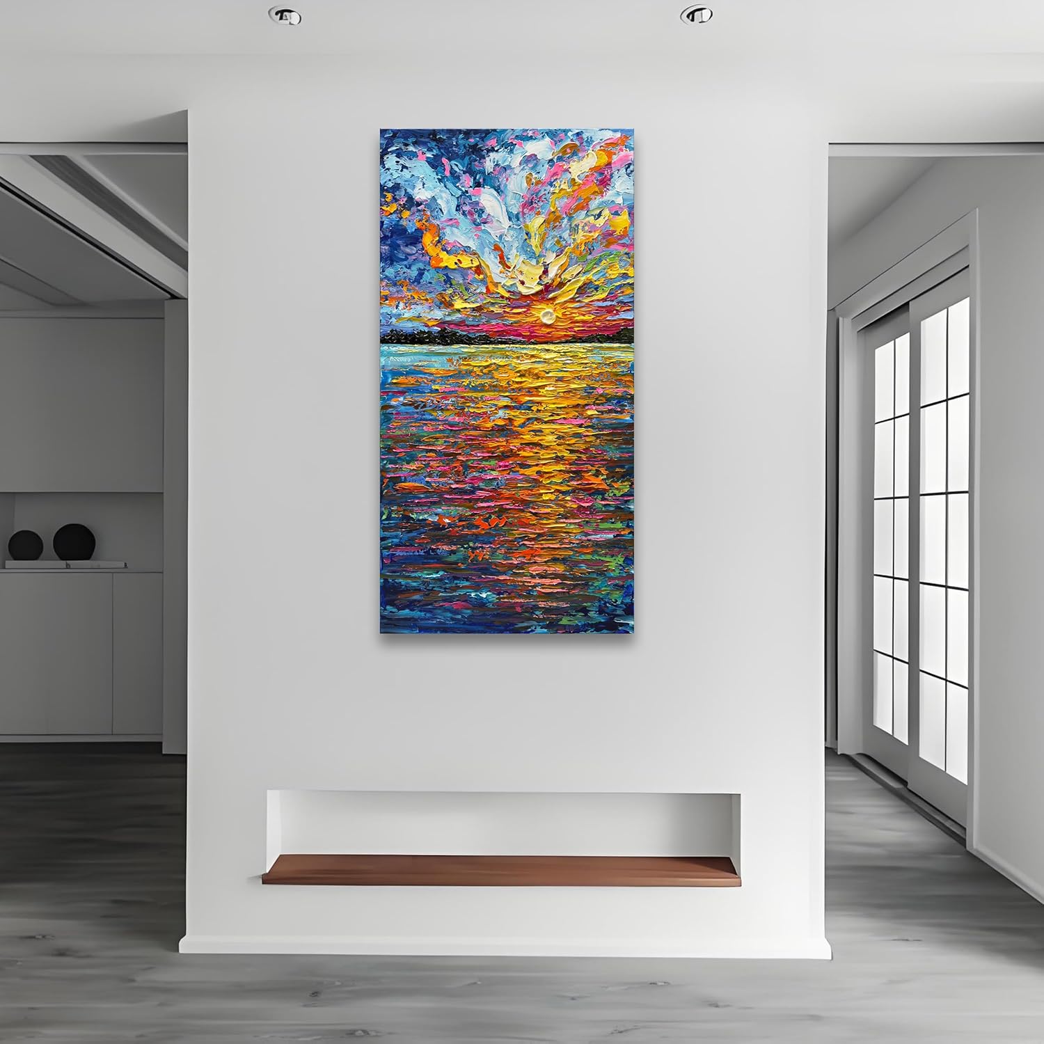 Art Hand-Painted Sea Sunrise Landscape Painting Modern Abstract Oil Painting Large Canvas Art Living Room Bedroom Corridor Wall Decoration Painting 48x24 inches