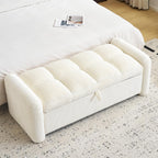 Upholstered End of Bed Bench with Storage,Oversized Corduroy Storage Ottoman Bench for Living Room,Ottoman Foot Rest for Bedroom,Beige