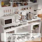 71" Tall Kitchen Pantry Storage Cabinet with LED Lights & Charging Station, Farmhouse Coffee Bar Cabinet with Adjustable Shelves & Pegboard, Pantry Cabinet with Countertop & Microwave Stand (White)