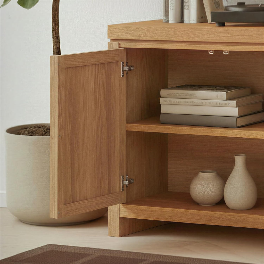Walker Edison Booker Modern Sideboard/TV Stand with Adjustable Cabinets, 74 Inch, Heritage Oak