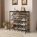 SUOERNUO Shoe Rack Organizer 5 Tier for Closet Entryway Free Standing Metal Storage Shoe Shelf with MDF Top Board，Black+Rustic Brown