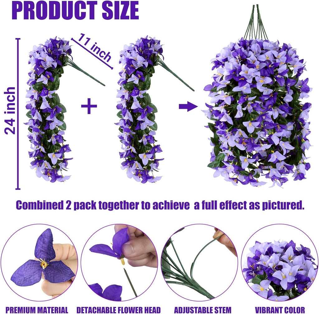 Artificial Bougainvillea Flowers Fake Hanging Flowers Plants for Outdoor Outside Decoration 2PCS Faux Silk UV Resistant Long Trailing Vines for Front Door Home Porch Patio Yard (Dark & Light Purple)
