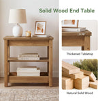Solid Wood End Table, Farmhouse Narrow Sofa Side Table with 3-Tier Storage Shelf, Small Rectangular Nightstand for Living Room, Bedroom, Small Space, Space-Saving, Brown
