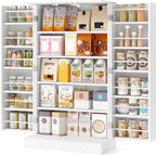 LOKO 41” Kitchen Pantry Cabinet, 5-Tier Storage Cabinet with 17 Shelves & 12 Guardrails, 3-Level Adjustable Shelves, Modern Food Cabinet with Anti-toppling Kit for Dining Room, Living Room (White)