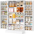 LOKO 41” Kitchen Pantry Cabinet, 5-Tier Storage Cabinet with 17 Shelves & 12 Guardrails, 3-Level Adjustable Shelves, Modern Food Cabinet with Anti-toppling Kit for Dining Room, Living Room (White)