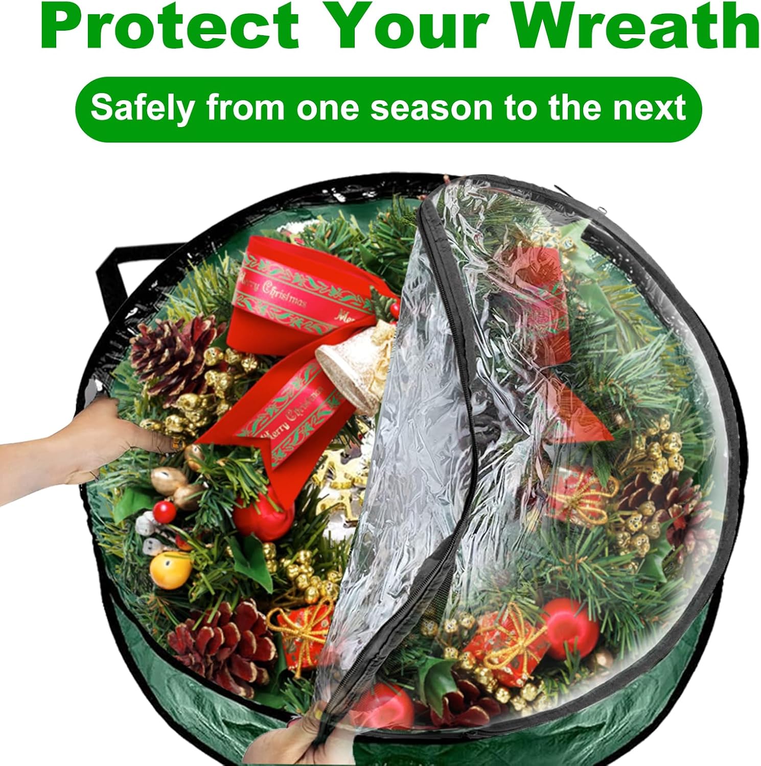 6 PCS Clear Wreath Storage Bag, 24x8 Inch Christmas Wreath Storage Container, PVC+PE Wreath Protector with Handle for Xmas Holiday Seasonal Wreath Garland (3 Green+3 Red)