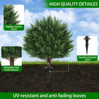 Yangrass Artificial Set of 4 Cedar Topiary Trees with Ground Spike, 4 Pack Artificial Plants with UV Resistant, Faux Evergreen Tree for Indoor Outdoor
