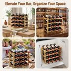Nuovoware Bamboo Wine Rack, 4-Tier 16-Bottle with Wavy Groove, Wood Color | Sturdy Freestanding Countertop Shelf for Kitchen, Pantry, Dining Room, Basement, Bar, Wine Cellar
