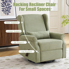 360°Swivel Rocker Recliner, Nursery Rocking Chair with Lumbar Pillow,Glider Recliner Nursery Chair for Small Spaces,Living Room & Bedroom,Chenille Green