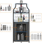 Corner Wine Bar Rack Cabinet with Detachable Wine Rack, Bar Cabinet with Glass Holder, Small Sideboard and Buffet Cabinet with Mesh Door (Dark Rustic Oak)