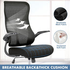 DUMOS Office Managerial Executive Chair with Ergonomic Design, High Back Mesh Computer Desk Chair with Flip-up Armrests, Adjustable Height Swivel Task with Wheels, Comfy Lumbar Support, Black