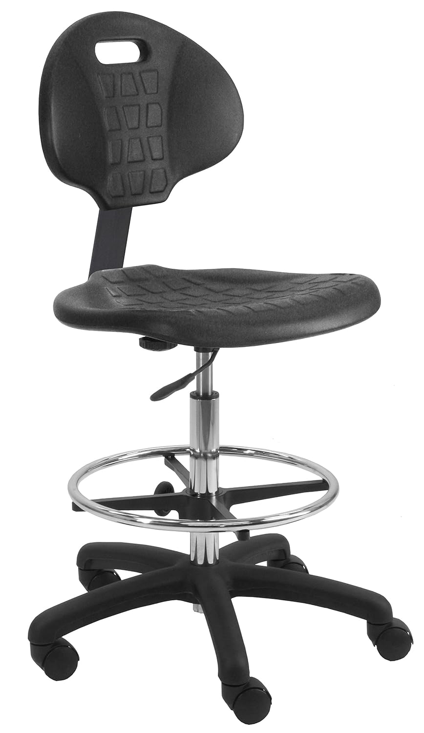 BenchPro Urethane Tall Chair with Footring and Single Lever Control - 22"-32" Adjustable Height x 18.5" Width x 18.0" Length - Black