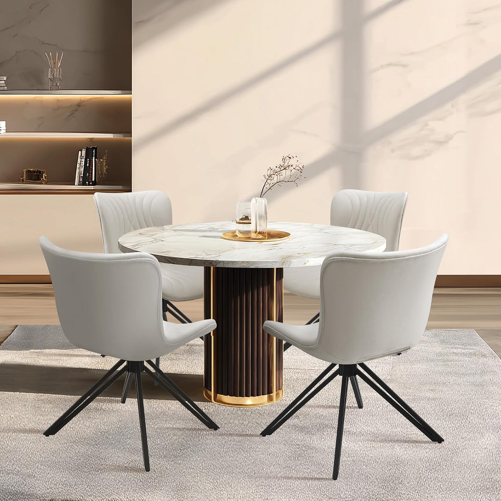 Dining Chairs Set of 2, 360° Swivel Armless Faux Leather Accent Chairs with Padded Back and Metal Legs, Mid-Century Modern Kitchen, Dining Room, Living Room, Bedroom White