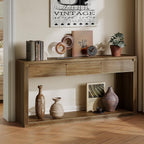 Treocho 63.9" Farmhouse Console Tables for Entryway, Long Sofa Table with Drawers, Narrow Behind Couch Table for Living Room, Hallway, and Entrance, Light Walnut