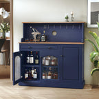 ARTPOWER Farmhosue Coffee Bar Cabinet with Hutch - 48” Modern Buffet Cabinet with Drawer Storage and Glass Doors,Wine Bar Table with Adjustable Shelves for Living Dining Room,Blue