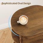 Yoobure 3-Tier Small Side Table - Oval End Table with Vintage Spindle Legs, Accent Night Stand with Storage Shelf for Narrow Spaces, Wood Nightstand Bedside Table for Living Room, Bedroom, Walnut