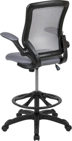 EMMA + OLIVER Mid-Back Dark Gray Mesh Ergonomic Drafting Chair with Foot Ring and Flip-Up Arms