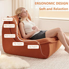 Bean Bag Chair for Adults, Single Lounge Chair with Lumbar Pillow, Comfy Floor Sofa with High-Resilience Foam, Lazy Accent Chair for Living Room, Bedroom, Apartment, Or Reading Corner, Orange