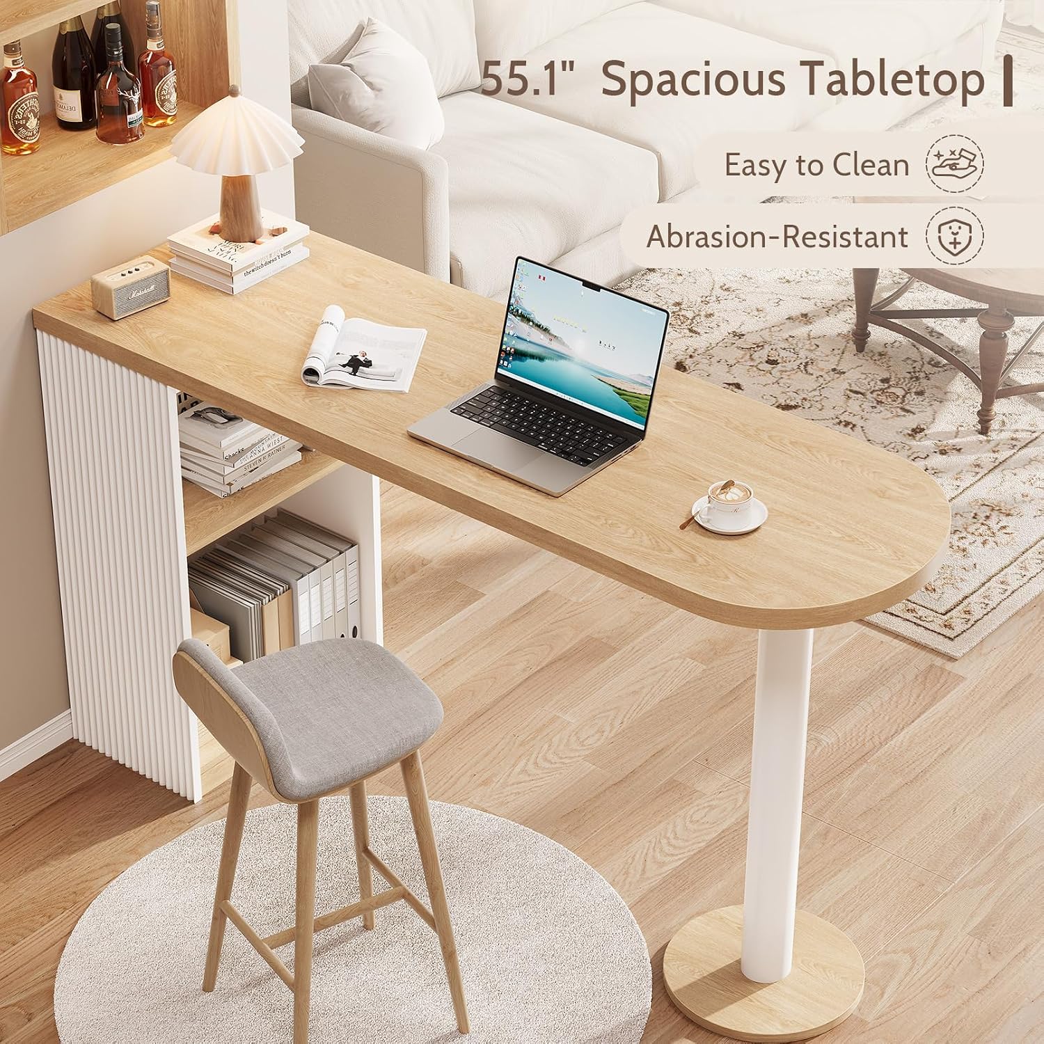 Bar Height Table, 55" Modern Kitchen Bar Table with Open Storage Shelf, Counter Height Dining Table for Kitchen, Breakfast Nook, Dining Room