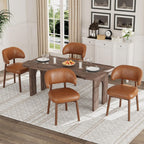 MALOL Wooden Dining Chairs Set of 4, Modern Upholstered Dining Room Chair, PU Leather Kitchen Side Chairs with Curved Open Back for Living Room/Restaurant/Cafe, Brown
