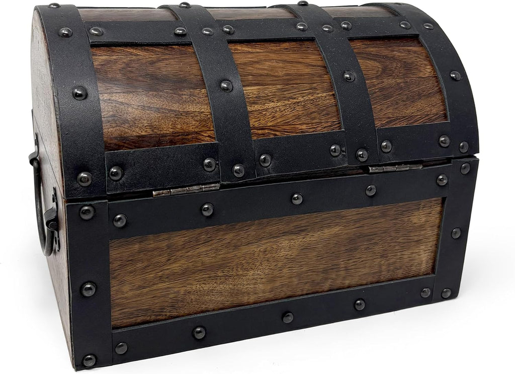 Nautical Cove Handmade Wooden Treasure Chest Storage Box – Deluxe Design with Real Leather Accents, Working Iron Lock & Skeleton Keys, Decorative Keepsake Chest (Medium - 10 x 7 x 7)