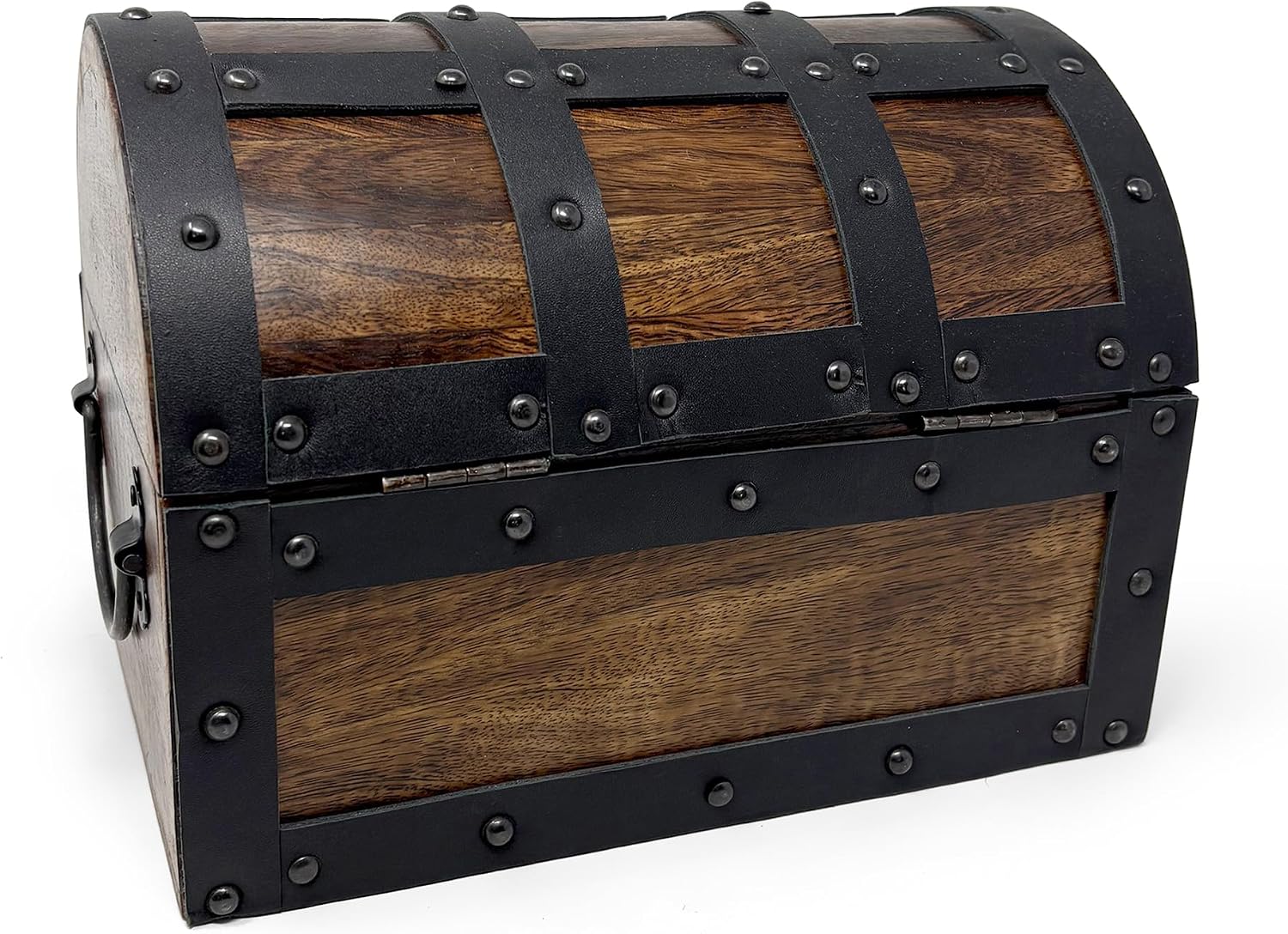 Nautical Cove Handmade Wooden Treasure Chest Storage Box – Deluxe Design with Real Leather Accents, Working Iron Lock & Skeleton Keys, Decorative Keepsake Chest (Medium - 10 x 7 x 7)